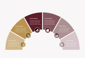 seis pasos medio circulo negocio infografía plantilla, publicidad tarta gráfico diagrama presentación vector