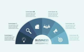 Business Infographic Template, Six Work Process Half Circle , Advertising Pie Chart Diagram Presentation vector