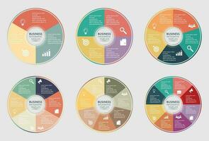 Set Of Business Infographic Template, Six Full Circles Advertising Pie Charts Diagram Presentations vector