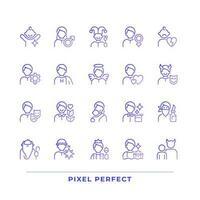 Character archetypes pixel perfect gradient linear vector icons set. Personal characteristics and traits. Thin line contour symbol designs bundle. Isolated outline illustrations collection