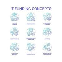 IT funding blue gradient concept icons set. Financial resources for digital industry idea thin line color illustrations. Isolated symbols vector