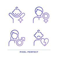 People pixel perfect gradient linear vector icons set. Character archetypes. Anima and animus. Family members. Thin line contour symbol designs bundle. Isolated outline illustrations collection