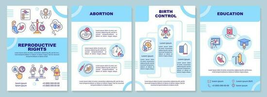 Reproductive rights blue brochure template. Women empowerment. Leaflet design with linear icons. Editable 4 vector layouts for presentation, annual reports