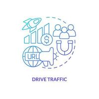 Drive traffic blue gradient concept icon. Study conversions. Social media advertising goal abstract idea thin line illustration. Isolated outline drawing vector