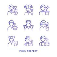 Personalities pixel perfect gradient linear vector icons set. Psychoanalytic theory. Archetypes. Psychology. Thin line contour symbol designs bundle. Isolated outline illustrations collection