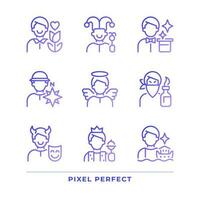 Personalities pixel perfect gradient linear vector icons set. Psychoanalytic theory. Archetypes. Psychology. Thin line contour symbol designs bundle. Isolated outline illustrations collection