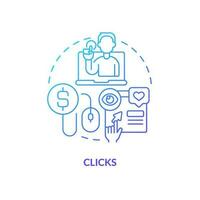 Clicks blue gradient concept icon. Tracking activity on page. Social media advertising metric abstract idea thin line illustration. Isolated outline drawing vector