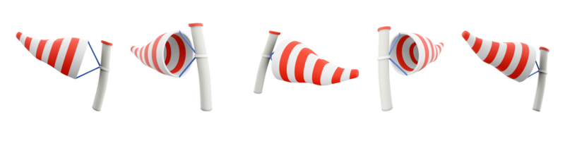 3d renderen windsock icoon set. 3d geven wind richting verschillend standen icoon set. png