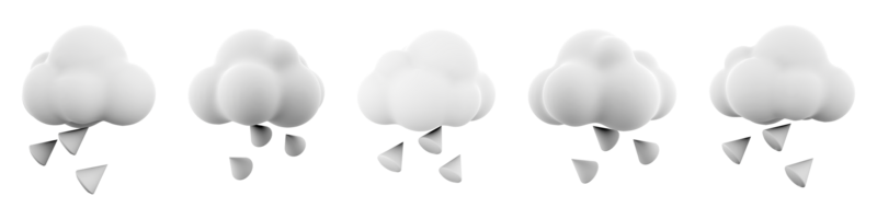 3d Rendern Hagel mit Wolke Symbol Satz. 3d machen atmosphärisch Niederschlag im das bilden von klein Eis Bälle anders Positionen Symbol Satz. png