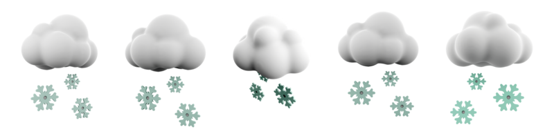 3d representación nieve icono colocar. 3d hacer nube con copos de nieve diferente posiciones icono colocar. nieve. png