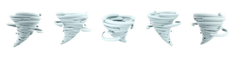 3d Renderização tornado ícone definir. 3d render ciclone diferente posições ícone definir. png