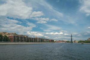 Beautiful view of Moscow. Panoramic view of the Moscow river in Russia at sunny summer day photo