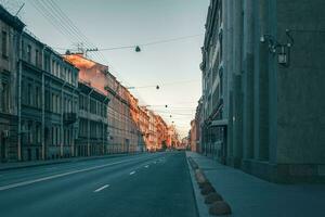 Street of the historical center of St. Petersburg. An empty city without people photo