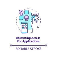 Restricting access for applications concept icon. Private information. Data security abstract idea thin line illustration. Isolated outline drawing. Editable stroke vector