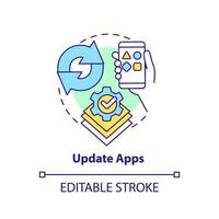 Update apps concept icon. Download software latest version. Fix bugs. Mobile security abstract idea thin line illustration. Isolated outline drawing. Editable stroke vector