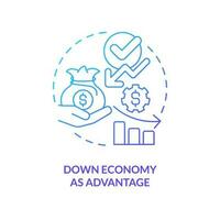 Down economy as advantage blue gradient concept icon. Financial strategy. IT fundraising tip abstract idea thin line illustration. Isolated outline drawing vector