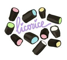 Licorice. Cylindrical shaped candies with different fillers of various colors. vector