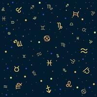 Vector seamless pattern with zodiac signs and stars. Horoscope concept