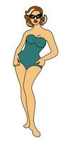 Vector isolated illustration of woman in swimsuit.