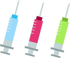 Syringe vaccine injection red blue green vector illustration cartoon