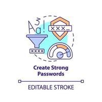 Create strong password concept icon. Login security. Phone safety. Reliable lock data abstract idea thin line illustration. Isolated outline drawing. Editable stroke vector