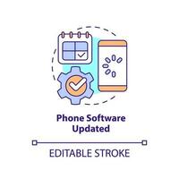 Phone software updated concept icon. Install latest version. Prevent smartphone hacks abstract idea thin line illustration. Isolated outline drawing. Editable stroke vector