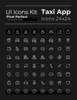 Taxi service pixel perfect white linear ui icons set for dark theme. Isolated user interface symbols for night mode. Vector line pictograms. Editable stroke