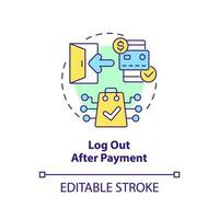 Log out after payment concept icon. Mobile bank safety. Online financial transactions abstract idea thin line illustration. Isolated outline drawing. Editable stroke vector