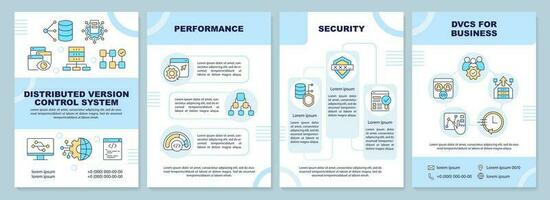 Distributed version control system blue brochure template. Leaflet design with linear icons. Editable 4 vector layouts for presentation, annual reports