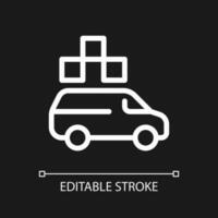 Minivan taxi pixel perfect white linear ui icon for dark theme. Freight transportation service. Vector line pictogram. Isolated user interface symbol for night mode. Editable stroke