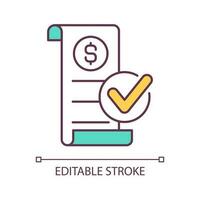 Paycheck approvement RGB color icon. Professional accounting service. Financial management. Isolated vector illustration. Simple filled line drawing. Editable stroke