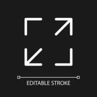 Screen enlarging pixel perfect white linear ui icon for dark theme. Display size changing tool. Vector line pictogram. Isolated user interface symbol for night mode. Editable stroke