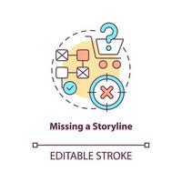 Missing storyline concept icon. Mistake to avoid when attracting clients abstract idea thin line illustration. Isolated outline drawing. Editable stroke vector