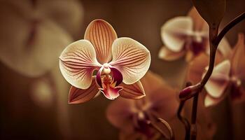 A close up of a pink and purple orchid generated by AI photo