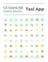 Taxi service flat color ui icons set. Urban vehicle order. Digital technology for business. GUI, UX design for mobile app. Vector isolated RGB pictograms