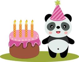 Funny panda with birthday cake vector