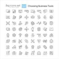 Choosing business tools linear icons set. Optimize working process. Software updating. Customizable thin line symbols. Isolated vector outline illustrations. Editable stroke