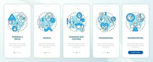 Voluntary childlessness reasons blue onboarding mobile app screen. Walkthrough 5 steps editable graphic instructions with linear concepts. UI, UX, GUI template vector