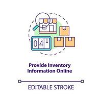 Provide inventory information online concept icon. Attract consumers to retail store abstract idea thin line illustration. Isolated outline drawing. Editable stroke vector