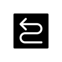 Left winding road arrow black glyph ui icon. Road sign. Finding route. User interface design. Silhouette symbol on white space. Solid pictogram for web, mobile. Isolated vector illustration
