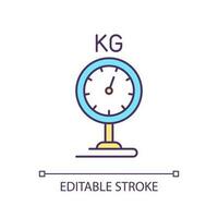 Weight RGB color icon. Kilograms scales. Traditional balance. Evaluate size. Measuring instrument. Isolated vector illustration. Simple filled line drawing. Editable stroke