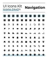 Tracking real time location black glyph ui icons set. GPS tool. Silhouette symbols on white space. Solid pictograms for web, mobile. Isolated vector illustrations