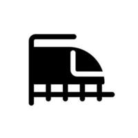 Rail transport black glyph ui icon. High-speed bullet train. Transferring. User interface design. Silhouette symbol on white space. Solid pictogram for web, mobile. Isolated vector illustration