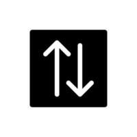 Two way traffic arrows black glyph ui icon. Reach destination. Road sign. User interface design. Silhouette symbol on white space. Solid pictogram for web, mobile. Isolated vector illustration