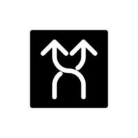 Highway intersection ahead arrows black glyph ui icon. Destination. Road sign. User interface design. Silhouette symbol on white space. Solid pictogram for web, mobile. Isolated vector illustration