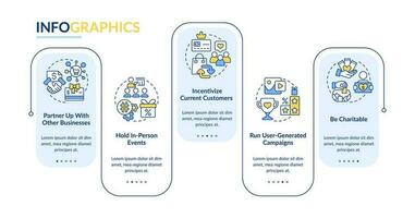 obtener nuevo clientela para negocio consejos rectángulo infografía modelo. datos visualización con 5 5 pasos. editable cronograma informacion cuadro. flujo de trabajo diseño con línea íconos vector