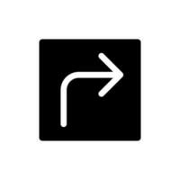 Right turn arrow black glyph ui icon. Direction. Road sign. Finding route. User interface design. Silhouette symbol on white space. Solid pictogram for web, mobile. Isolated vector illustration