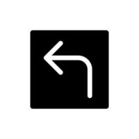 Left turn arrow black glyph ui icon. Destination. Road sign. Driving car. User interface design. Silhouette symbol on white space. Solid pictogram for web, mobile. Isolated vector illustration