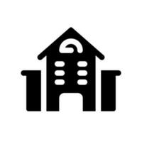 Apartments location black glyph ui icon. School, university. Rental property. User interface design. Silhouette symbol on white space. Solid pictogram for web, mobile. Isolated vector illustration