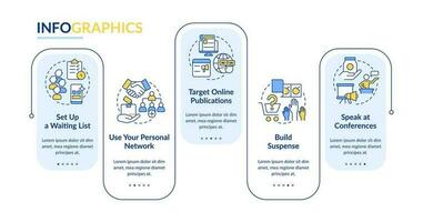 Getting first clients strategy rectangle infographic template. Data visualization with 5 steps. Editable timeline info chart. Workflow layout with line icons vector